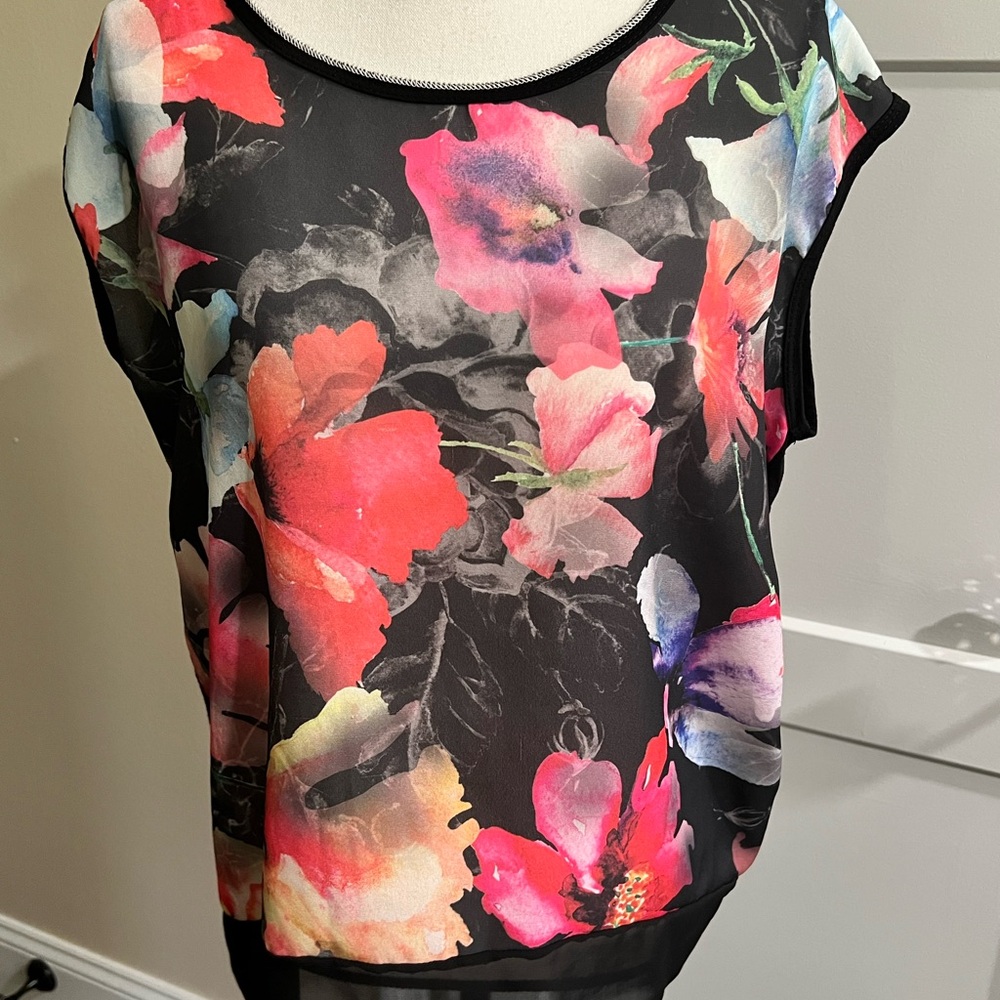 Vibrant Mixed Media Multicolor Floral Blouse